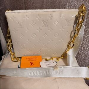 LV logo Ivory and Gold Shoulder Bag